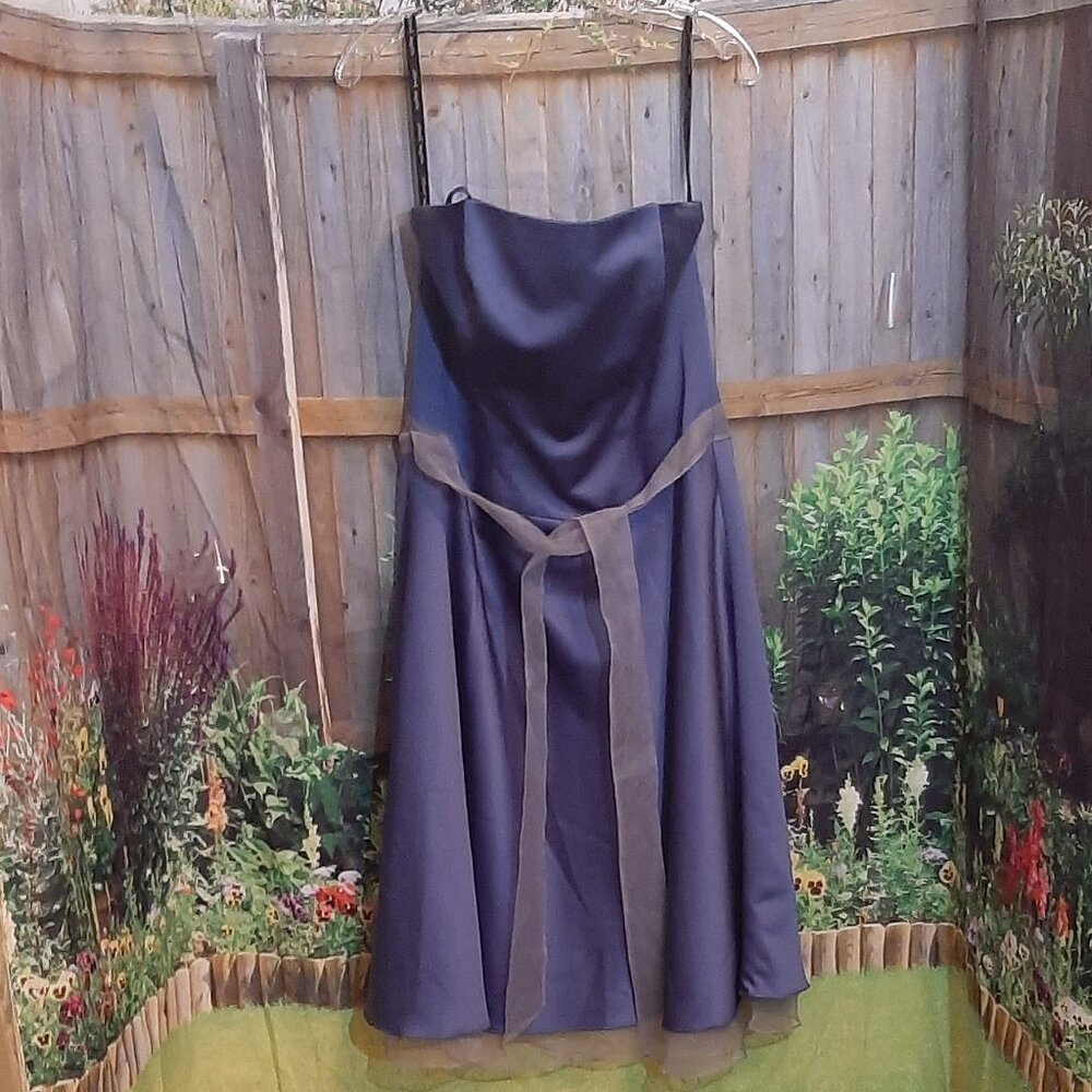 Alfred Angelo Women's Blue Formal Bridesmaids Dress Short Grey Sash, 14